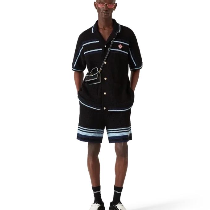 Tennis katoen gehaakt overhemd met korte mouwen Tennis katoen gehaakt overhemd met korte mouwen