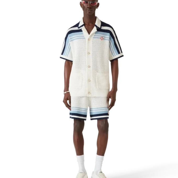 Tennis katoen gehaakt overhemd met korte mouwen Tennis katoen gehaakt overhemd met korte mouwen
