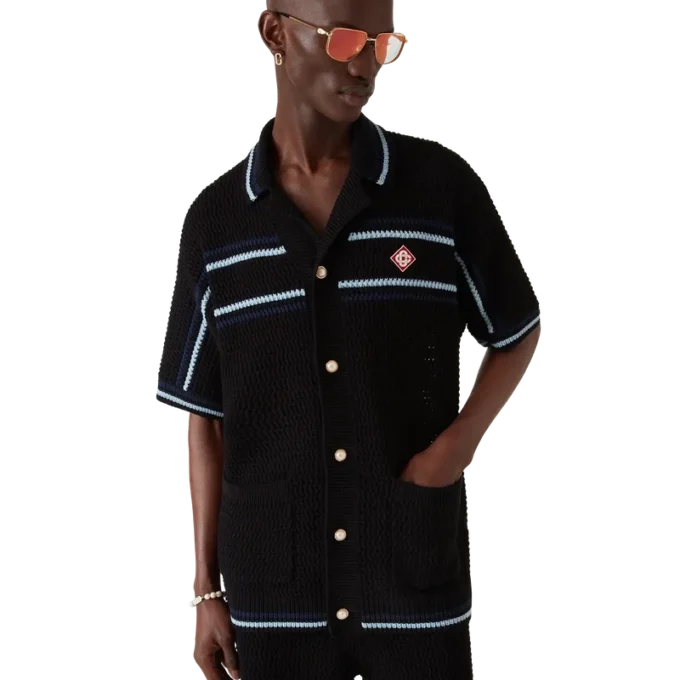 Tennis katoen gehaakt overhemd met korte mouwen Tennis katoen gehaakt overhemd met korte mouwen