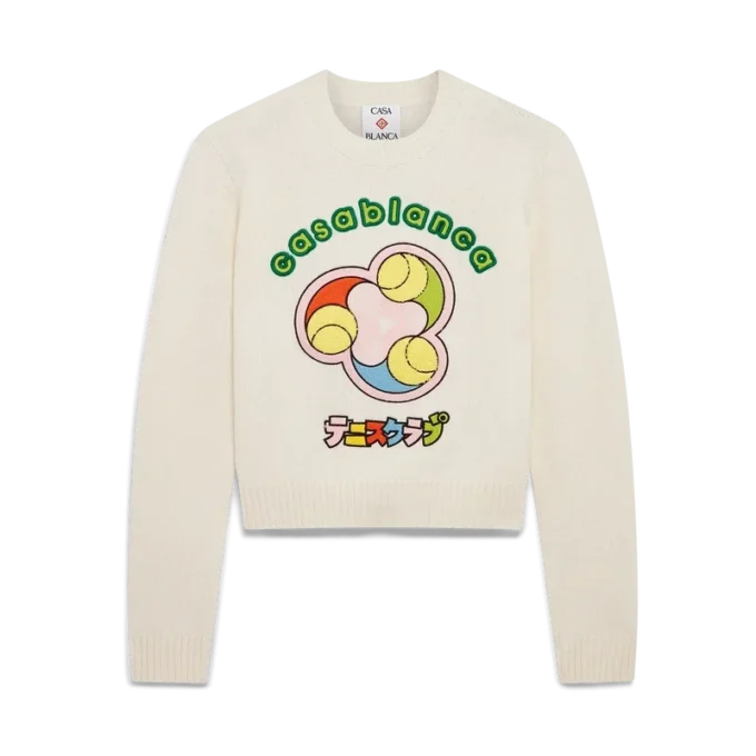 Tennisbal Merino gebreide trui met ronde hals