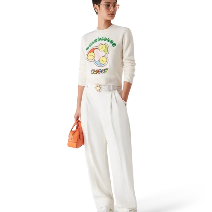 Tennisbal Merino gebreide trui met ronde hals