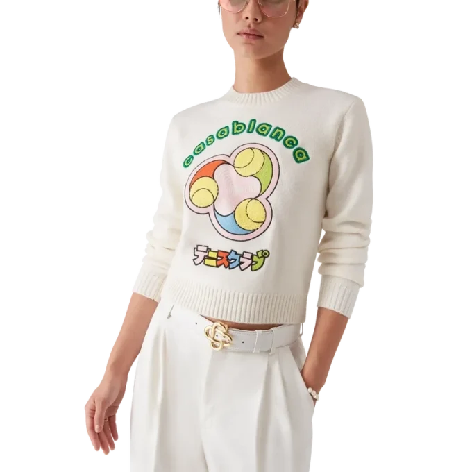 Tennisbal Merino gebreide trui met ronde hals