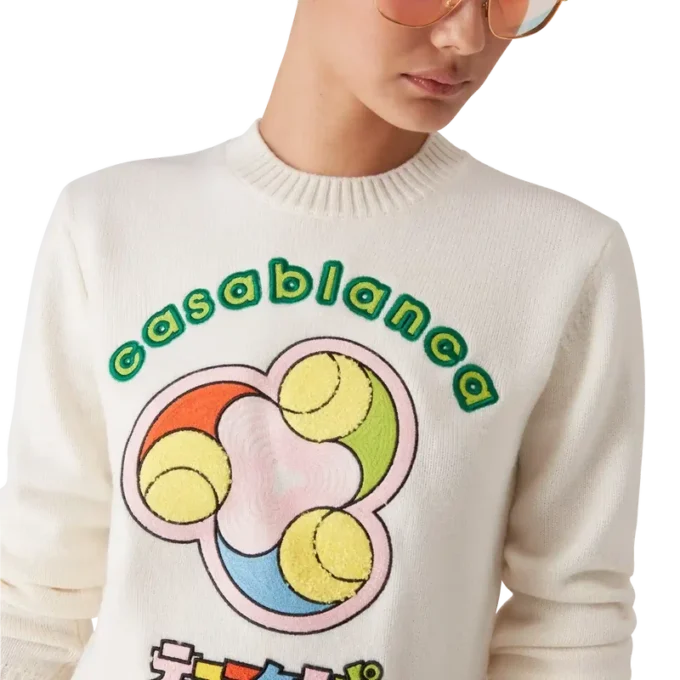 Tennisbal Merino gebreide trui met ronde hals