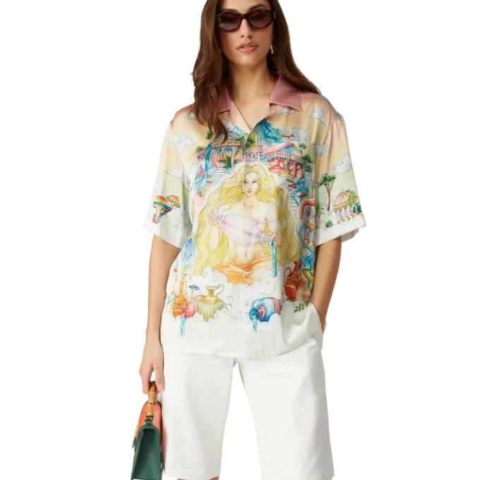 The Road to Knowledge zijden overhemd met korte mouwen