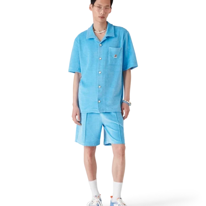 Velours gestreept overhemd met korte mouwen