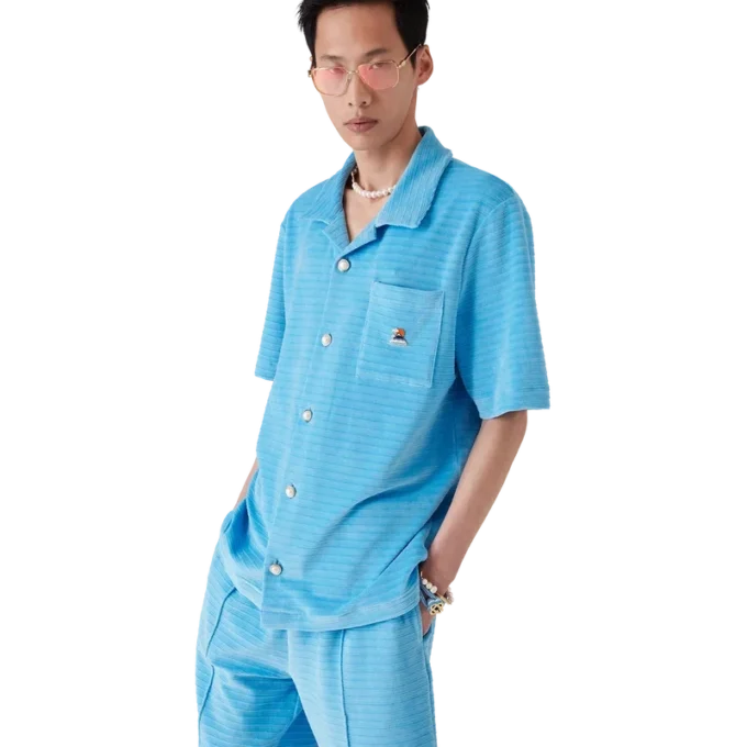 Velours gestreept overhemd met korte mouwen