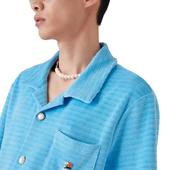 Velours gestreept overhemd met korte mouwen