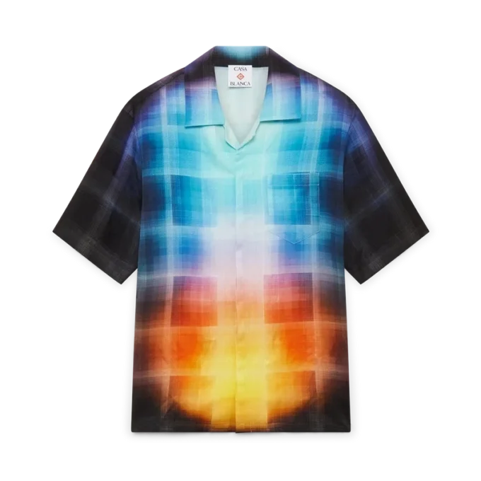 Viscosemix overhemd met korte mouwen en kleurverloopruit