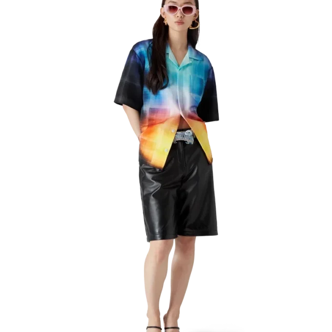 Viscosemix overhemd met korte mouwen en kleurverloopruit