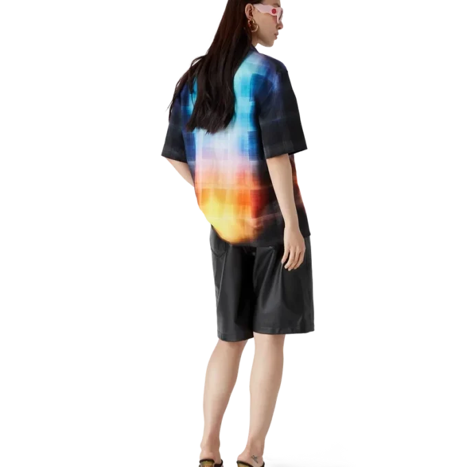 Viscosemix overhemd met korte mouwen en kleurverloopruit