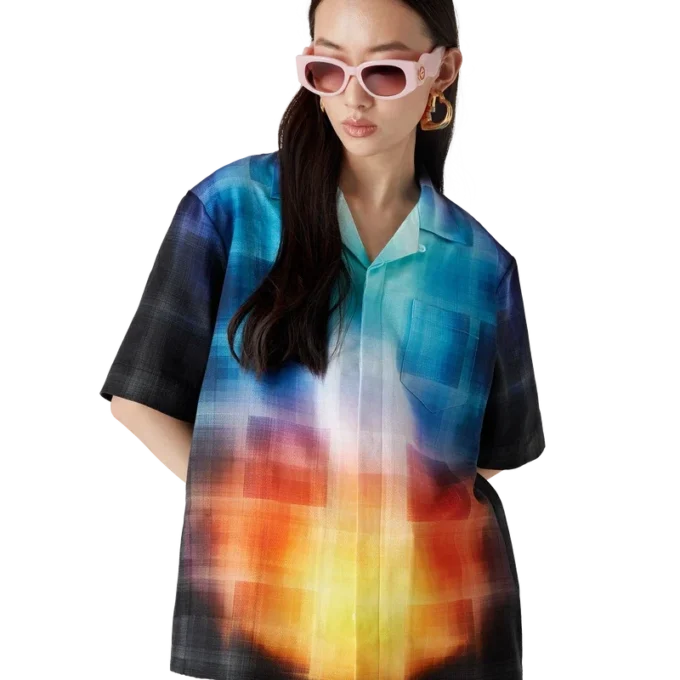 Viscosemix overhemd met korte mouwen en kleurverloopruit