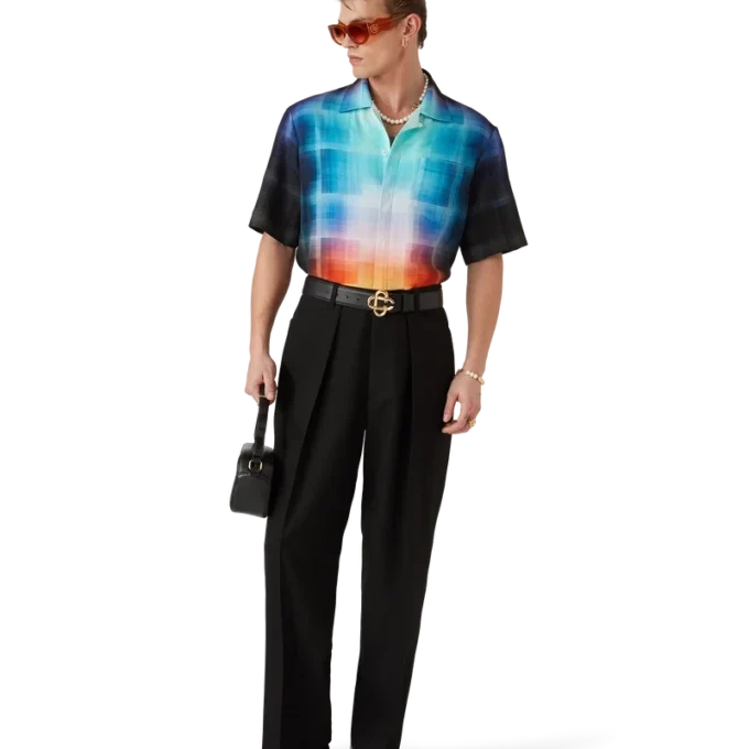 Viscosemix overhemd met korte mouwen en kleurverloopruit