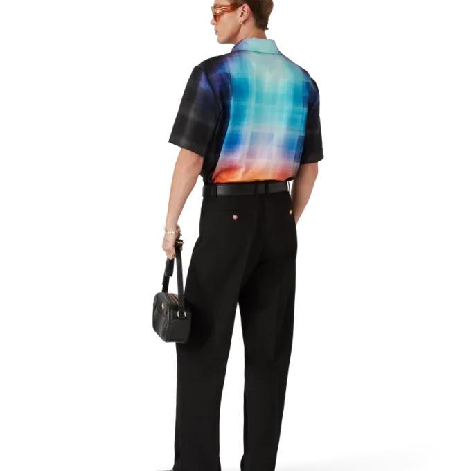 Viscosemix overhemd met korte mouwen en kleurverloopruit