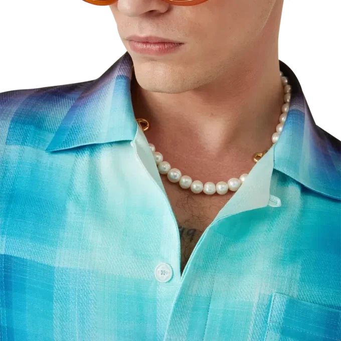 Viscosemix overhemd met korte mouwen en kleurverloopruit