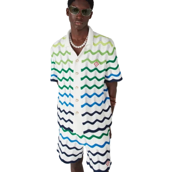 Wave gebreid overhemd met korte mouwen