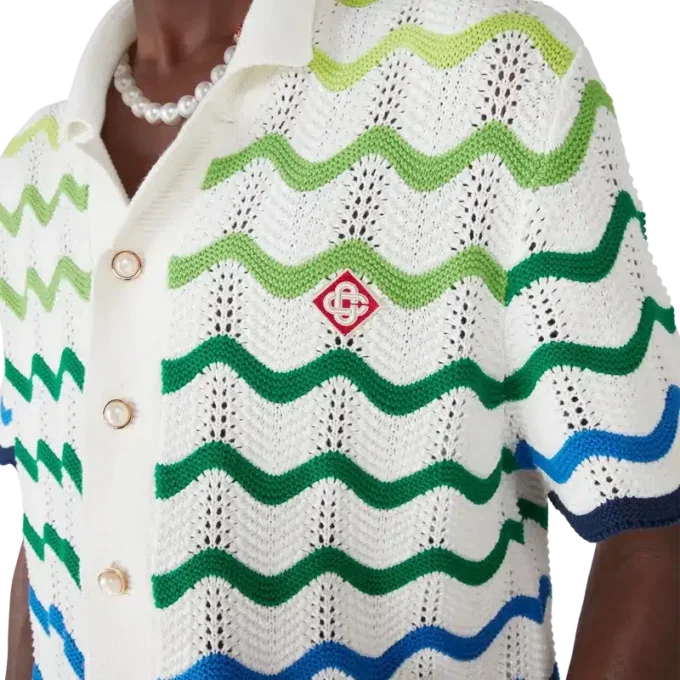 Wave gebreid overhemd met korte mouwen