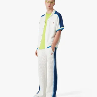 Wit & blauw gehaakt shirt met korte mouwen