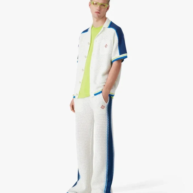 Wit & blauw gehaakt shirt met korte mouwen