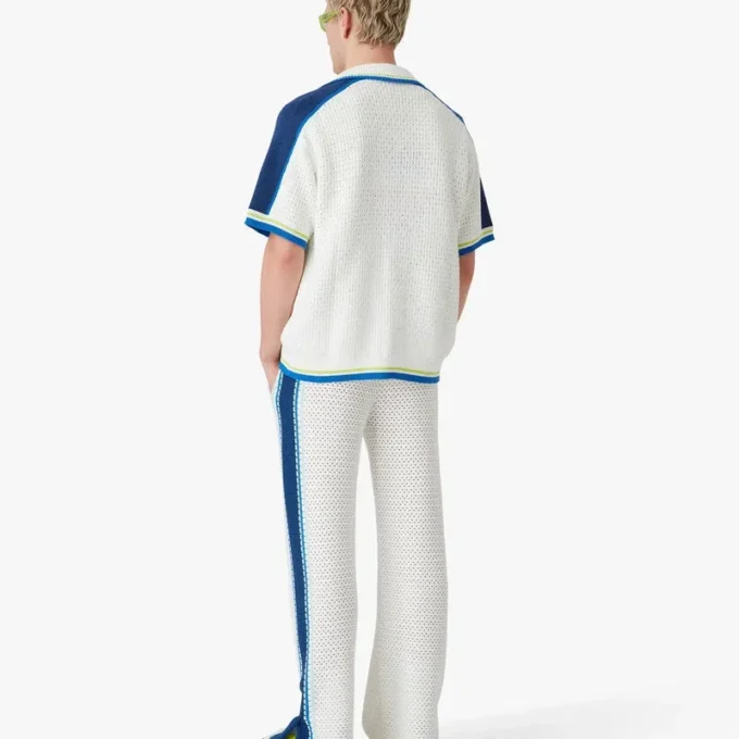 Wit & blauw gehaakt shirt met korte mouwen