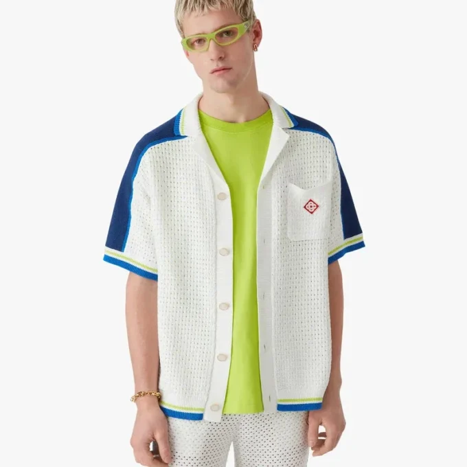 Wit & blauw gehaakt shirt met korte mouwen