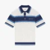 Wit-blauw gestreept mesh poloshirt met korte mouwen