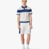 Wit-blauw gestreept mesh poloshirt met korte mouwen