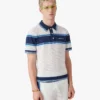 Wit-blauw gestreept mesh poloshirt met korte mouwen
