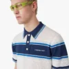 Wit-blauw gestreept mesh poloshirt met korte mouwen