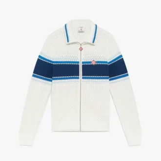 Wit-blauw gestreept mesh trainingsjack