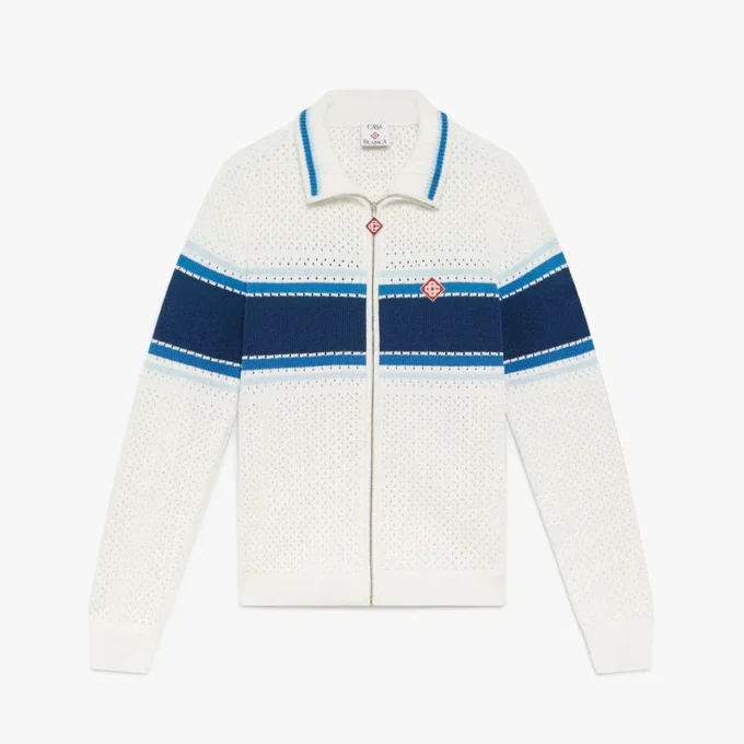 Wit-blauw gestreept mesh trainingsjack