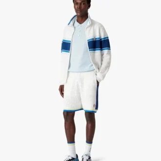 Wit-blauw gestreept mesh trainingsjack