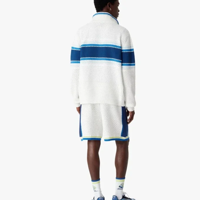 Wit-blauw gestreept mesh trainingsjack