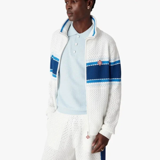 Wit-blauw gestreept mesh trainingsjack