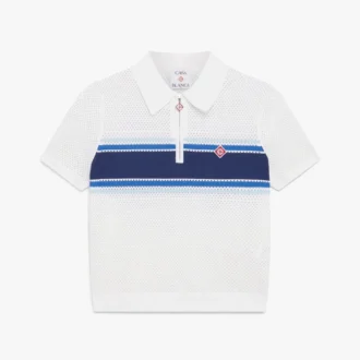 Wit-blauw gestreepte mesh top