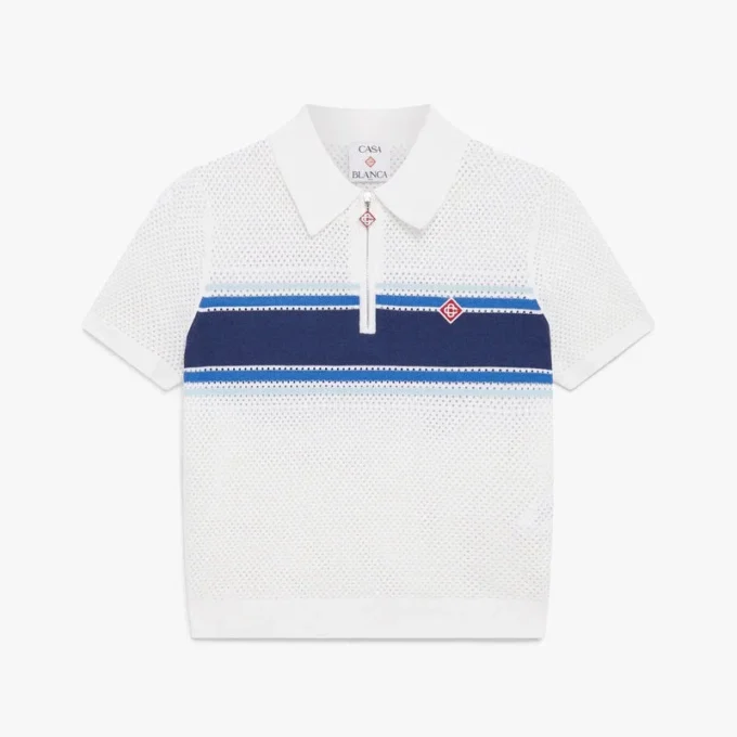 Wit-blauw gestreepte mesh top Wit-blauw gestreepte mesh top