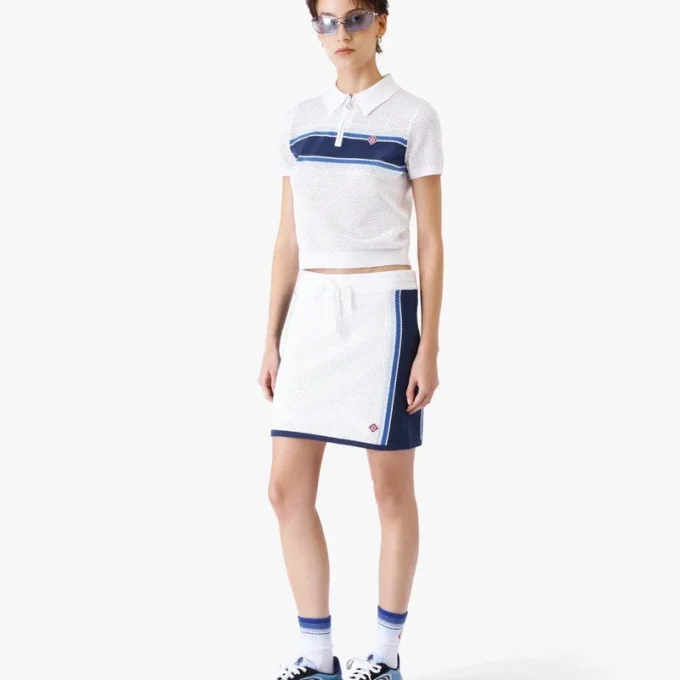 Wit-blauw gestreepte mesh top Wit-blauw gestreepte mesh top