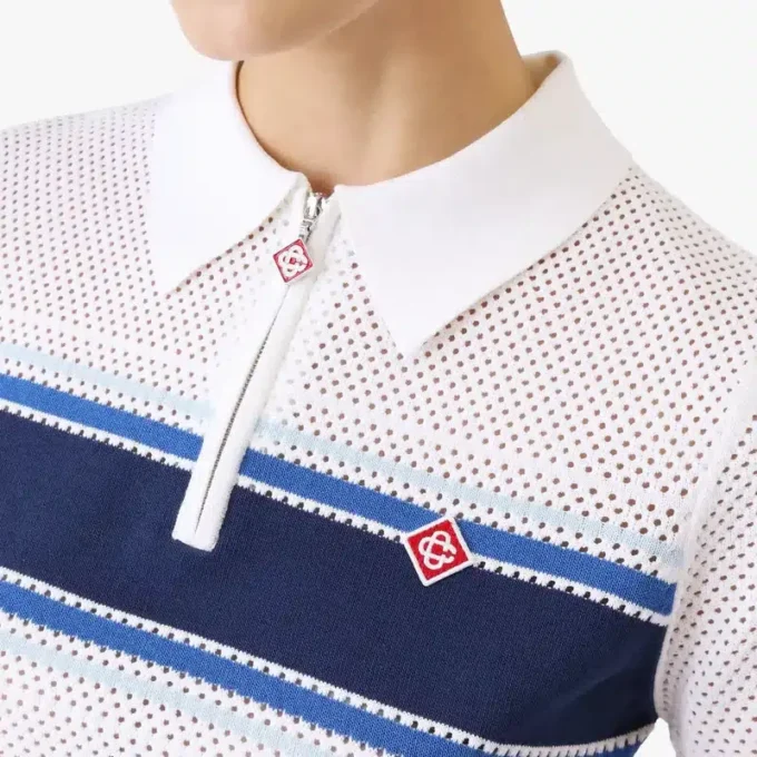 Wit-blauw gestreepte mesh top Wit-blauw gestreepte mesh top