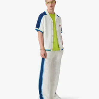 Wit-blauw gestreepte mesh trainingsbroek