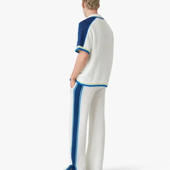 Wit-blauw gestreepte mesh trainingsbroek