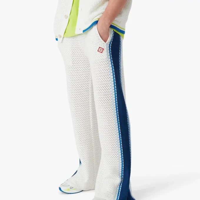 Wit-blauw gestreepte mesh trainingsbroek