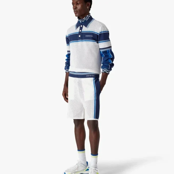 Wit-blauw gestreepte mesh trainingsshort