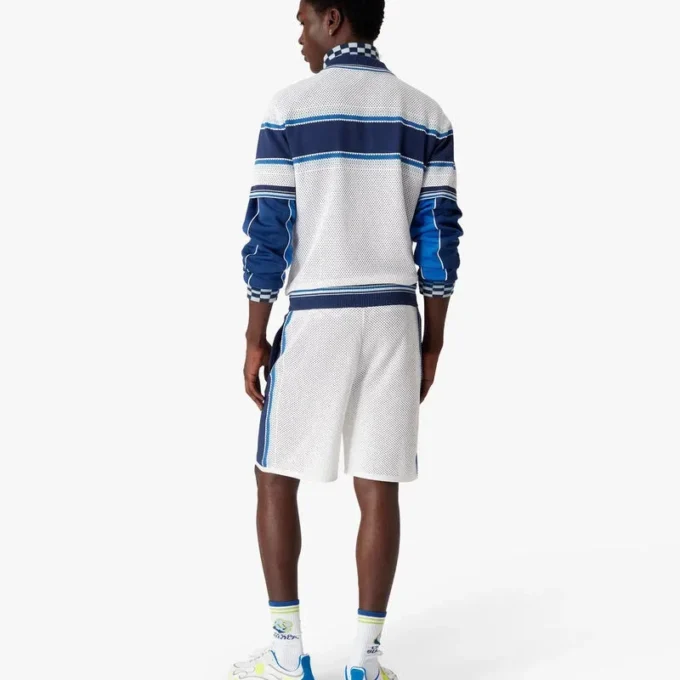 Wit-blauw gestreepte mesh trainingsshort