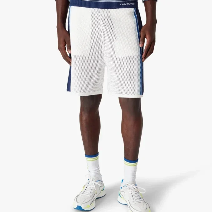 Wit-blauw gestreepte mesh trainingsshort