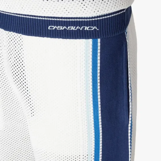 Wit-blauw gestreepte mesh trainingsshort