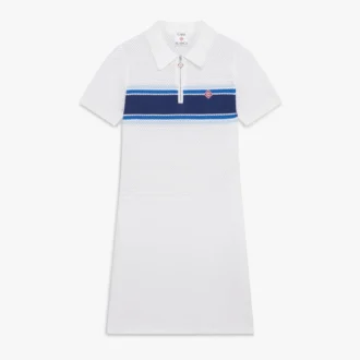 Wit-blauw gestreepte midi-jurk van mesh