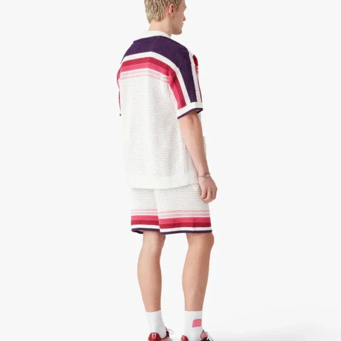 Wit gestreept poloshirt met korte mouwen