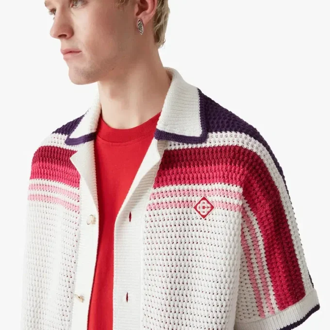 Wit gestreept poloshirt met korte mouwen