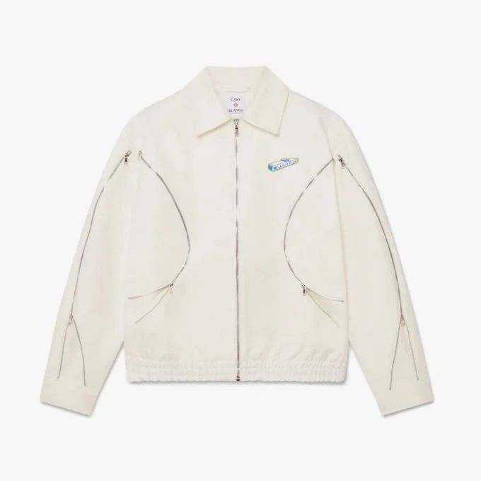 Wit katoenen drill-jack met rits Wit katoenen drill-jack met rits