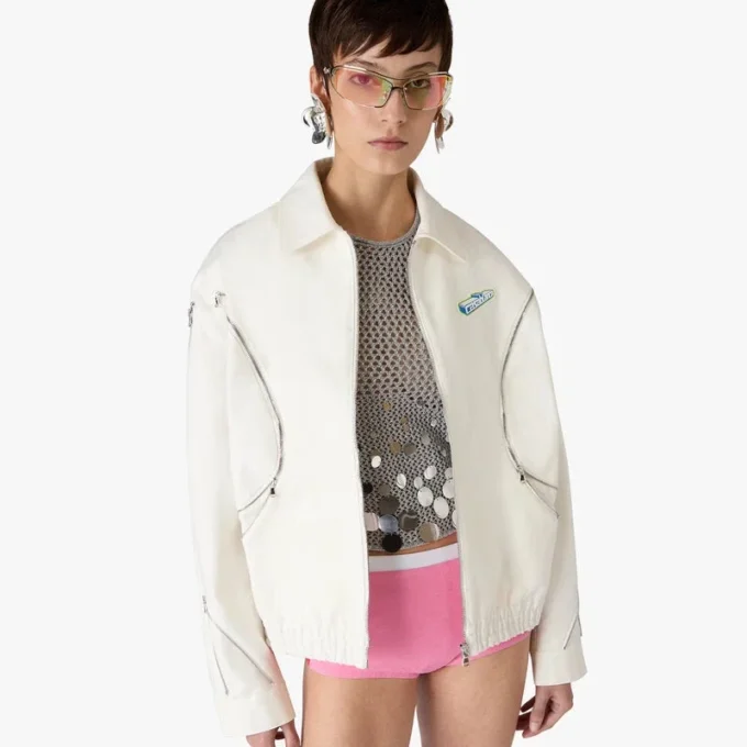 Wit katoenen drill-jack met rits Wit katoenen drill-jack met rits