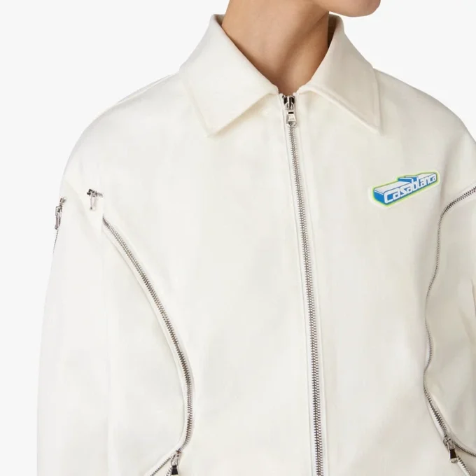 Wit katoenen drill-jack met rits Wit katoenen drill-jack met rits